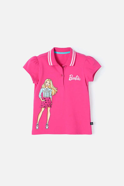  CAMISETA TIPO POLO DE BARBIE FUCSIA PARA NIÑA