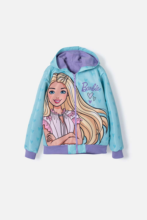CHAQUETA DE BARBIE CON CAPUCHA MENTA Y MORADA PARA NIÑA