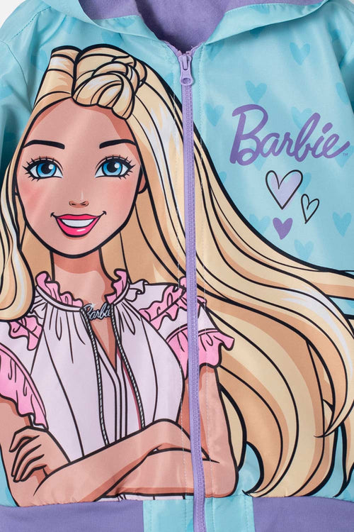 CHAQUETA DE BARBIE CON CAPUCHA MENTA Y MORADA PARA NIÑA