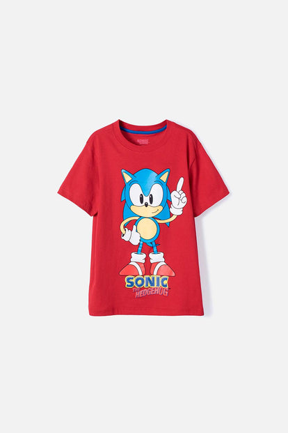 CAMISETA DE SONIC MANGA CORTA ROJA PARA NIÑO