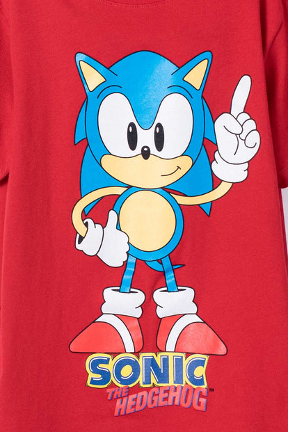 CAMISETA DE SONIC MANGA CORTA ROJA PARA NIÑO