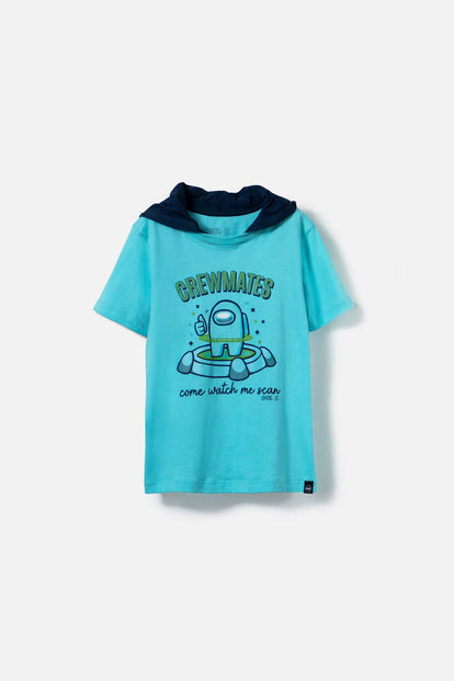 CAMISETA DE AMONG US CON CAPUCHA AZUL PARA TEEN NIÑO
