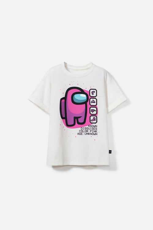CAMISETA DE AMONG US MANGA CORTA MARFIL PARA TEEN NIÑA