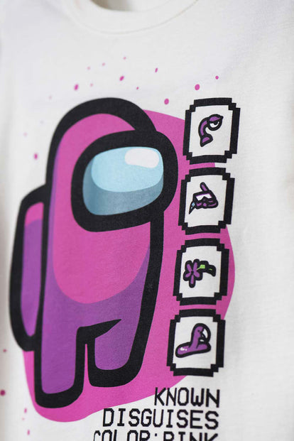 CAMISETA DE AMONG US MANGA CORTA MARFIL PARA TEEN NIÑA