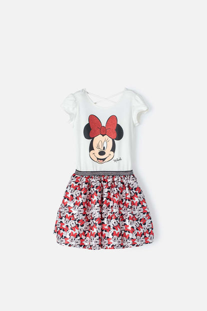 VESTIDO DE MINNIE MOUSE MANGA CORTA BLANCO PARA NIÑA