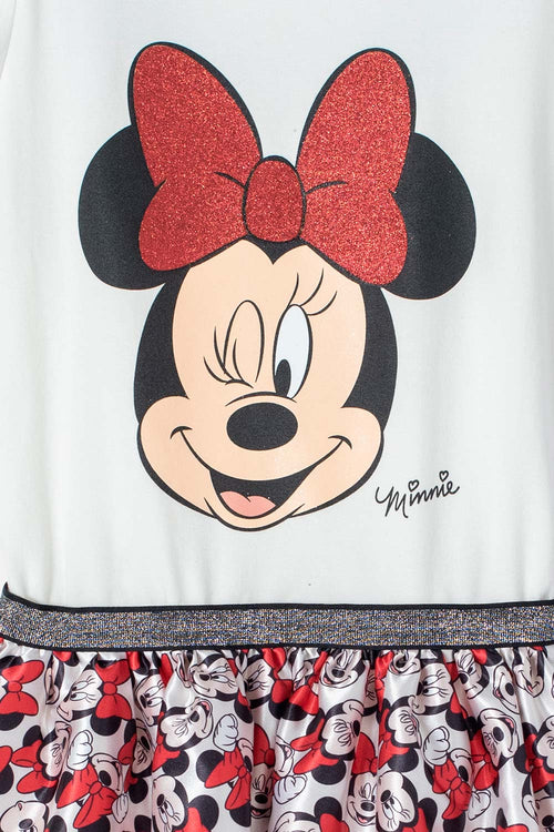 VESTIDO DE MINNIE MOUSE MANGA CORTA BLANCO PARA NIÑA