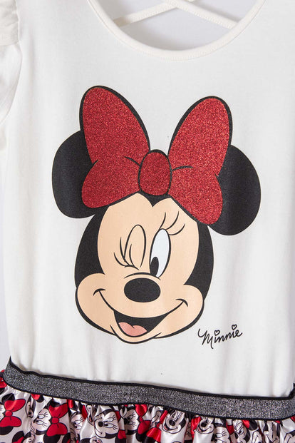 VESTIDO DE MINNIE MOUSE MANGA CORTA BLANCO PARA NIÑA