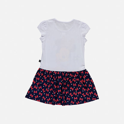 VESTIDO DE MINNIE MOUSE CON MANGA CORTA BLANCO Y AZUL PARA NIÑA