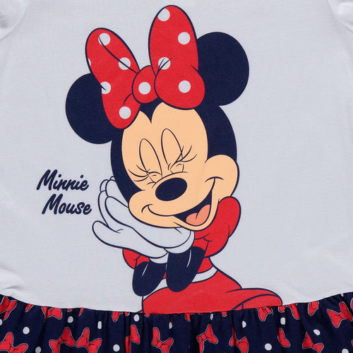 VESTIDO DE MINNIE MOUSE CON MANGA CORTA BLANCO Y AZUL PARA NIÑA
