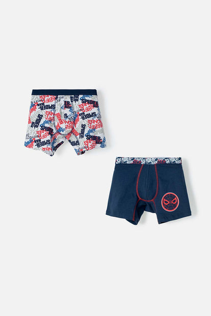 PACK X2 BOXER DE SPIDER-MAN AZUL Y BLANCO PARA NIÑO