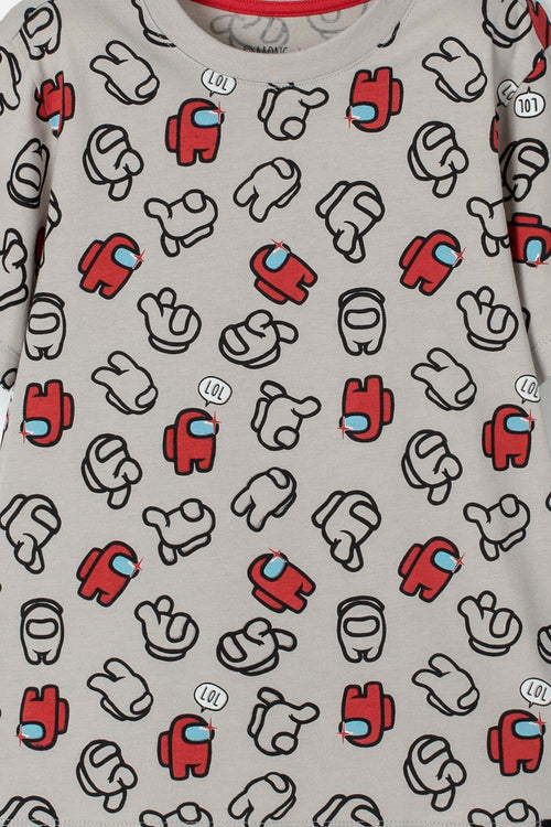 CAMISETA DE AMONG US MANGA CORTA GRIS PARA NIÑO