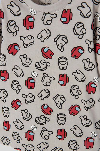 CAMISETA DE AMONG US MANGA CORTA GRIS PARA NIÑO