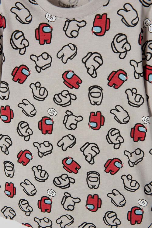 CAMISETA DE AMONG US MANGA CORTA GRIS PARA NIÑO