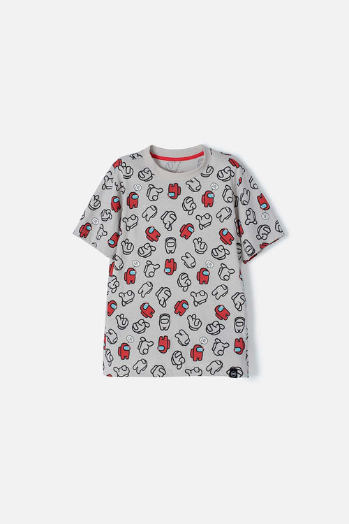 CAMISETA DE AMONG US MANGA CORTA GRIS PARA NIÑO