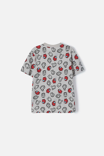 CAMISETA DE AMONG US MANGA CORTA GRIS PARA NIÑO