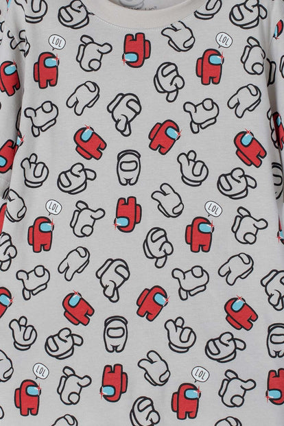 CAMISETA DE AMONG US MANGA CORTA GRIS PARA NIÑO