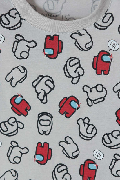 CAMISETA DE AMONG US MANGA CORTA GRIS PARA NIÑO