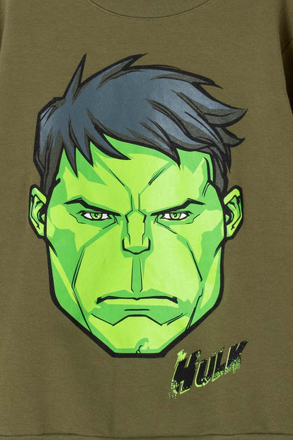 BUZO DE HULK CERRADO VERDE MILITAR PARA NIÑO