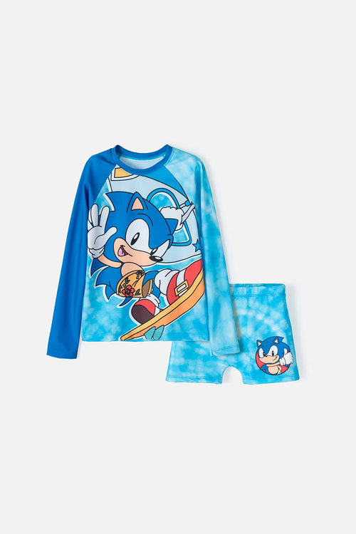 CONJUNTO DE BAÑO DE SONIC MANGA LARGA AZUL PARA NIÑO