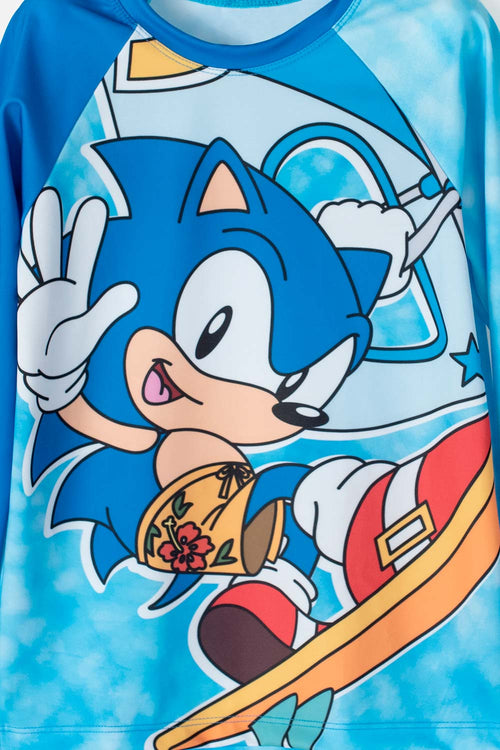 CONJUNTO DE BAÑO DE SONIC MANGA LARGA AZUL PARA NIÑO