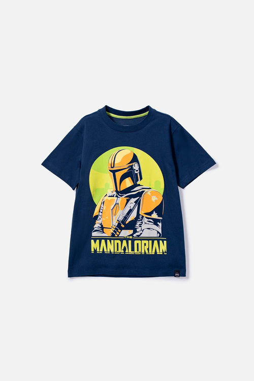 CAMISETA DE MANDALORIAN MANGA CORTA AZUL OSCURO PARA NIÑO