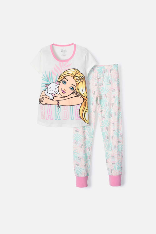 PIJAMA DE BARBIE DE MANGA CORTA MARFIL PARA NIÑA