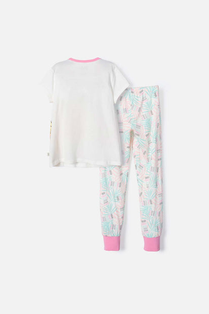 PIJAMA DE BARBIE DE MANGA CORTA MARFIL PARA NIÑA