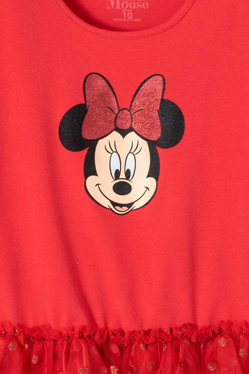 VESTIDO DE MINNIE MOUSE CON FALDA DE TUTÚ ROJO PARA NIÑA