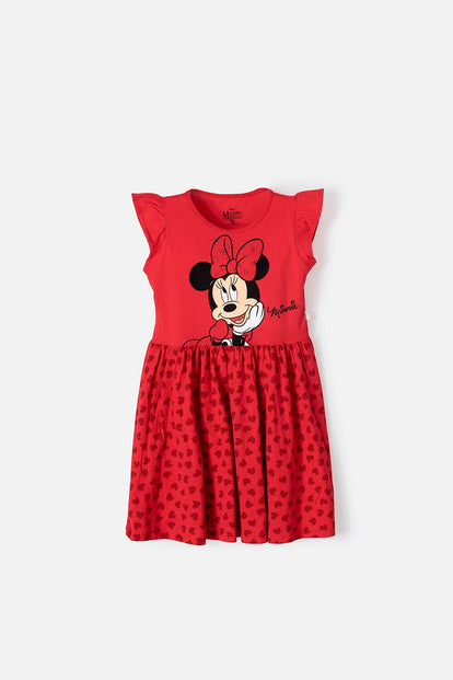 VESTIDO DE MINNIE MOUSE MANGA CORTA ROJO PARA NIÑA