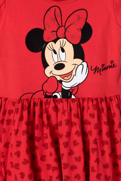 VESTIDO DE MINNIE MOUSE MANGA CORTA ROJO PARA NIÑA