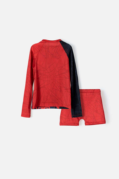 CONJUNTO DE BAÑO SPIDER-MAN ROJO Y NEGRO MANGA LARGA PARA NIÑO