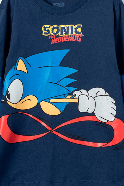 CAMISETA DE MODERN SONIC AZUL OSCURA MANGA LARGA PARA NIÑO