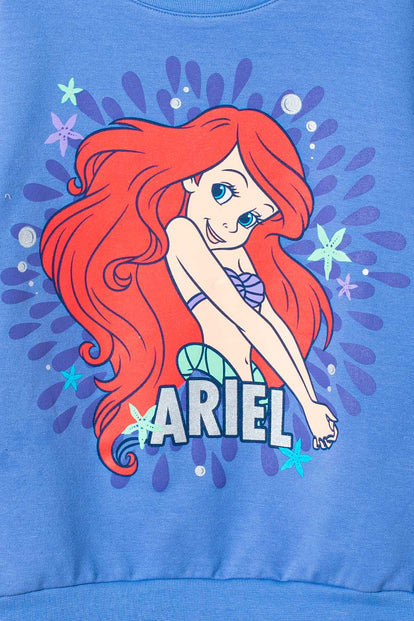 BUZO DE LA SIRENITA CUELLO REDONDO AZUL  PARA NIÑA