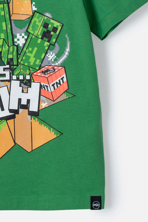 PIJAMA DE MINECRAFT GRIS Y VERDE DE PANTALÓN LARGO PARA NIÑO