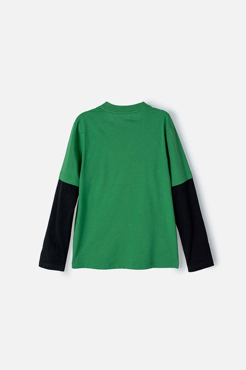 CAMISETA DE MINECRAFT VERDE Y NEGRA MANGA LARGA PARA NIÑO