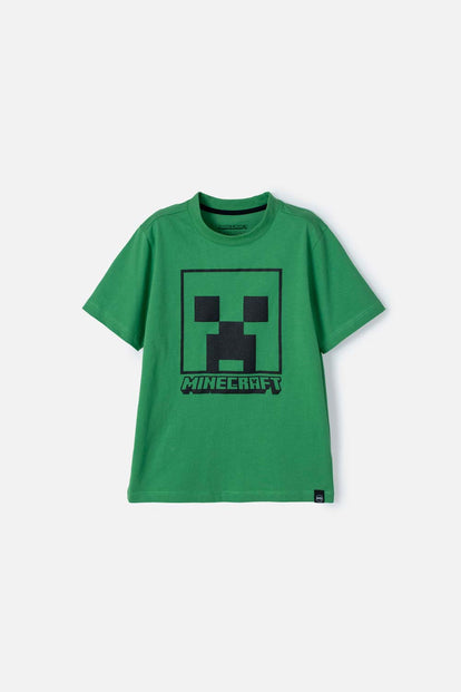 CAMISETA DE MINECRAFT VERDE MANGA CORTA PARA NIÑO