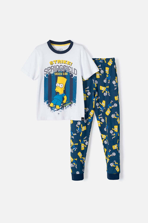 PIJAMA DE BART SIMPSON DE PANTALÓN LARGO  BLANCA Y AZUL PARA NIÑO