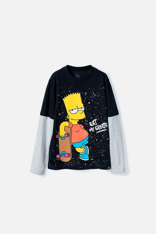 CAMISETA DE LOS SIMPSON NEGRA Y GRIS MANGA LARGA PARA NIÑO