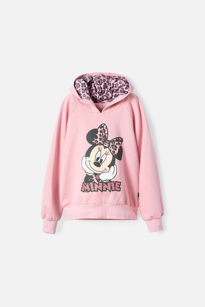 BUZO DE MINNIE MOUSE  CON CAPUCHA ROSADO PARA NIÑA