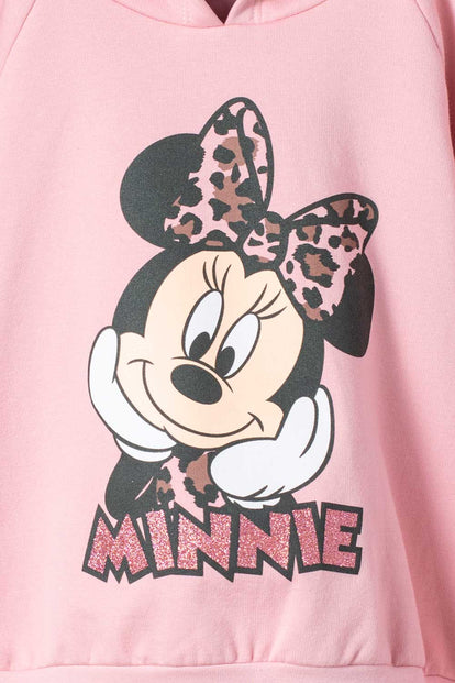 BUZO DE MINNIE MOUSE  CON CAPUCHA ROSADO PARA NIÑA