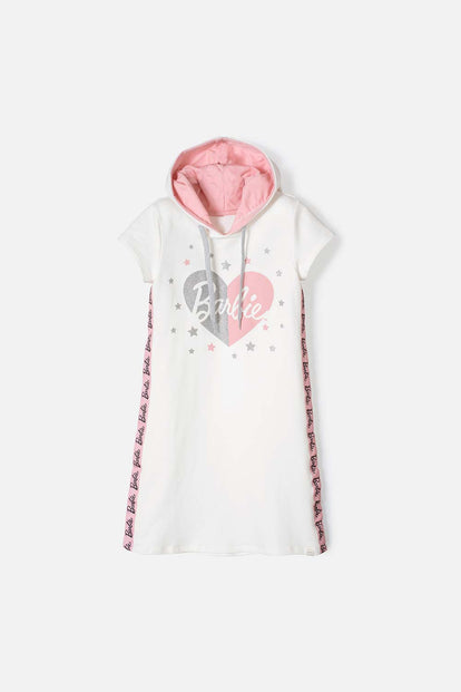 VESTIDO DE BARBIE CON BRILLOS MARFIL Y PALO DE ROSA PARA NIÑA