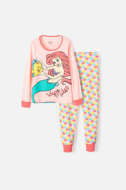  PIJAMA DE LA SIRENITA CON PANTALÓN LARGO ROSADO PARA NIÑA