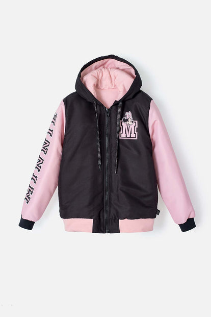 CHAQUETA DE MINNIE MOUSE NEGRA Y ROSADA IMPERMEABLE PARA NIÑA