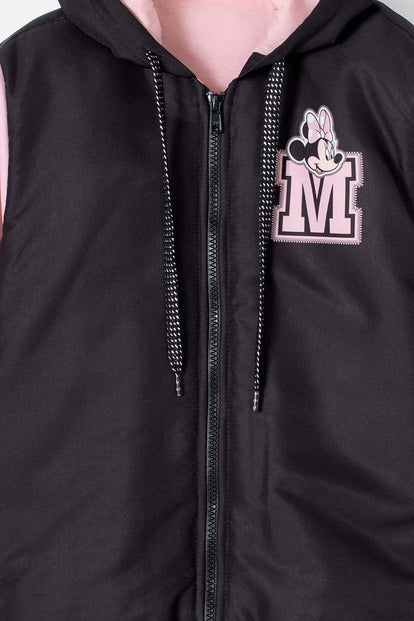 CHAQUETA DE MINNIE MOUSE NEGRA Y ROSADA IMPERMEABLE PARA NIÑA