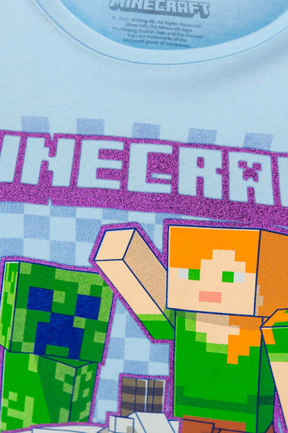 CAMISETA DE MINECRAFT AZUL CLARA MANGA LARGA PARA NIÑA