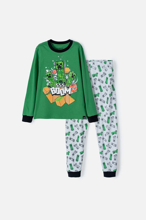 Card slide image -  PIJAMA DE MINECRAFT VERDE Y GRIS JASPE DE PANTALÓN LARGO PARA NIÑO