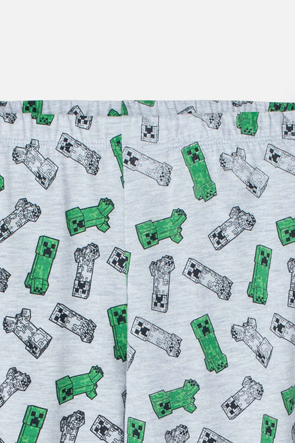 PIJAMA DE MINECRAFT VERDE Y GRIS JASPE DE PANTALÓN LARGO PARA NIÑO
