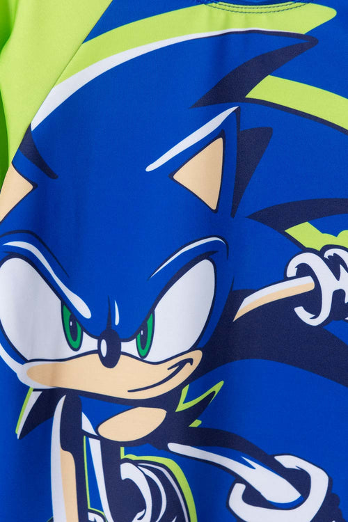 CONJUNTO DE BAÑO SONIC MANGA LARGA  VERDE Y AZUL PARA NIÑO