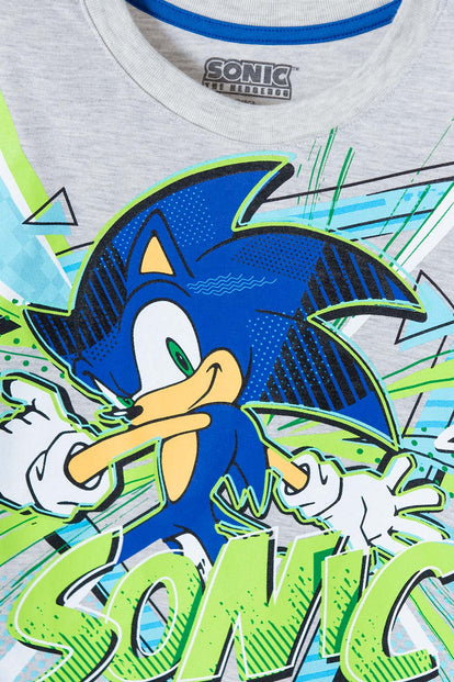 CAMISETA DE SONIC GRIS JASPE MANGA CORTA PARA NIÑO