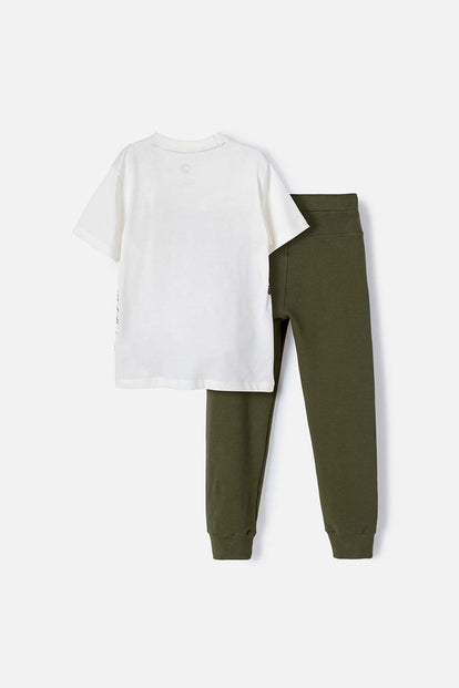 CONJUNTO DE JURASSIC WORLD DE PANTALÓN LARGO VERDE PARA NIÑO